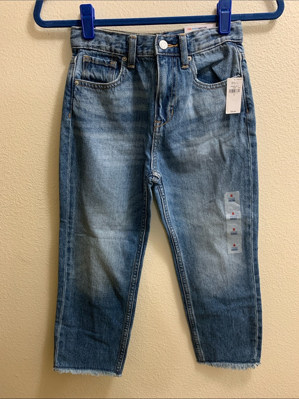 Old Navy High-Rise Slouchy Straight Adjustable Waist Jeans Size 8 Raw Hem New